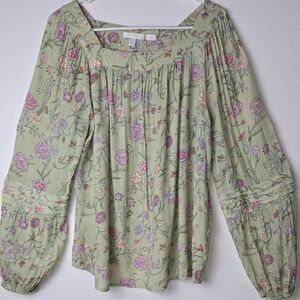 LC Lauren Conrad Floral Blouse in Green and Pink